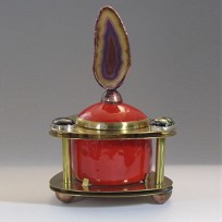 Small Red Enamel Box Agate Top and Dichroic Glass