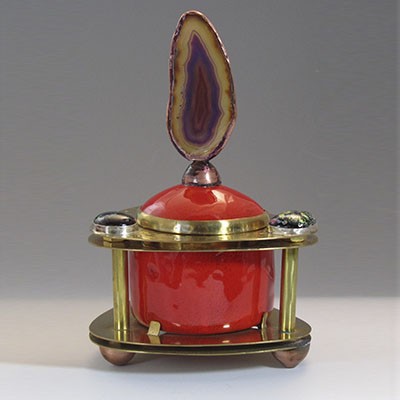 Small Red Enamel Box Agate Top and Dichroic Glass