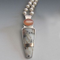 Moonstone, pearl and montana agate necklace 