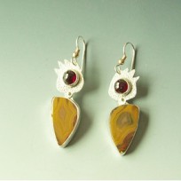 Sterling silver earrings with garnets and condor agate