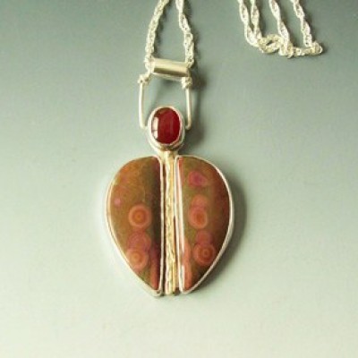Sterling silver Oceand Jasper and carnelian Pendant